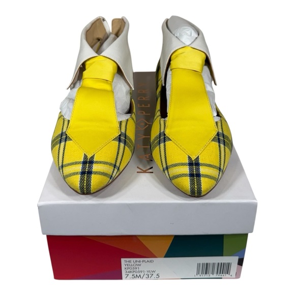 New In Box Katy Perry Collections The Uni Plaid Yellow Flats Size 7.5M - Picture 3 of 12
